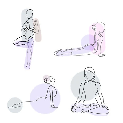 Illustration verschiedener Dehn- und Yogaübungen